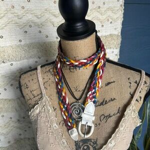 Vintage Colourful boho indie braided leather belt